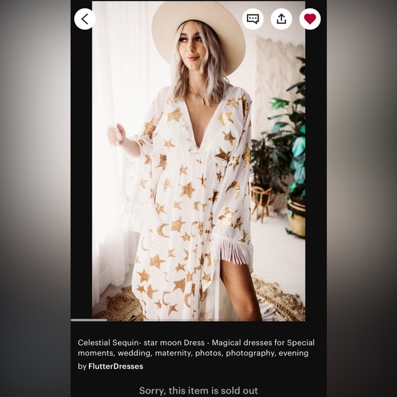 Flutterdress White with Gold Star and Moon Design Maxi Dress - Picture 9 of 13